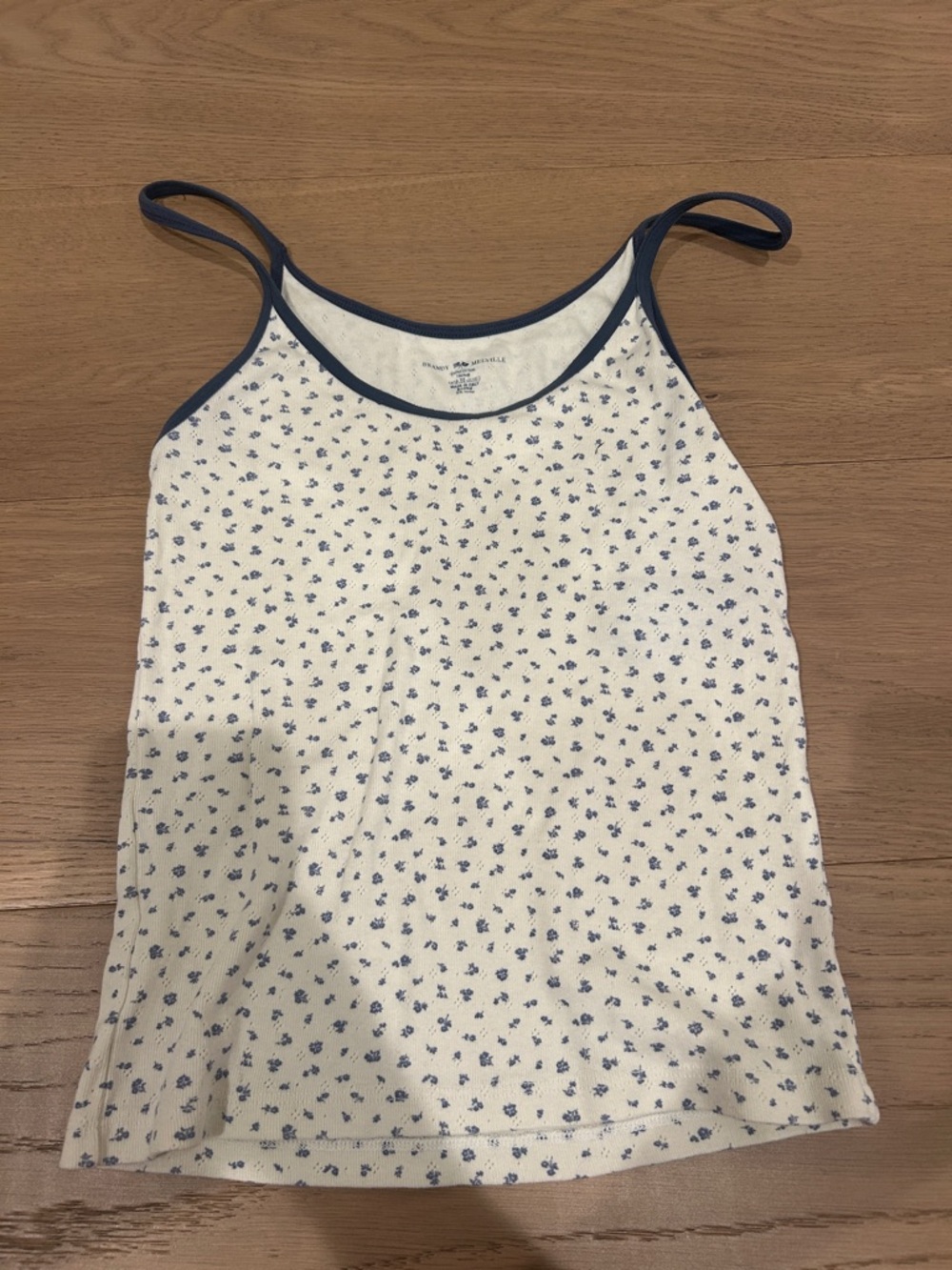 Brandy Melville White Tank Top with Navy Blue Floral Print